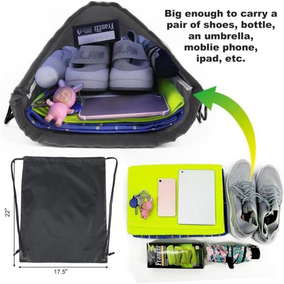 Black Drawstring Backpack Bags Bulk 2 Pack X-Large 22.4" L x 17.5" W Sports Sack - Picture 2 of 7